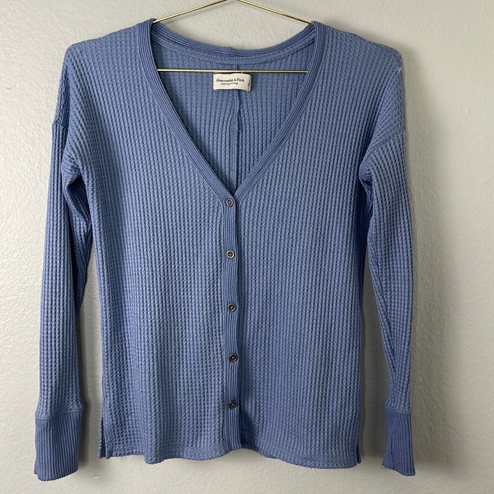 Abercrombie Periwinkle Waffle Thermal Long Sleeve Henley Shirt